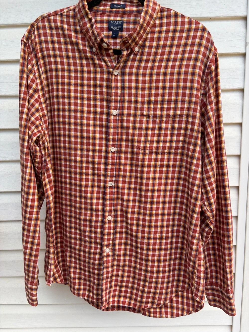J. Crew Men's Red and Tan Plaid Button-Down Shirt